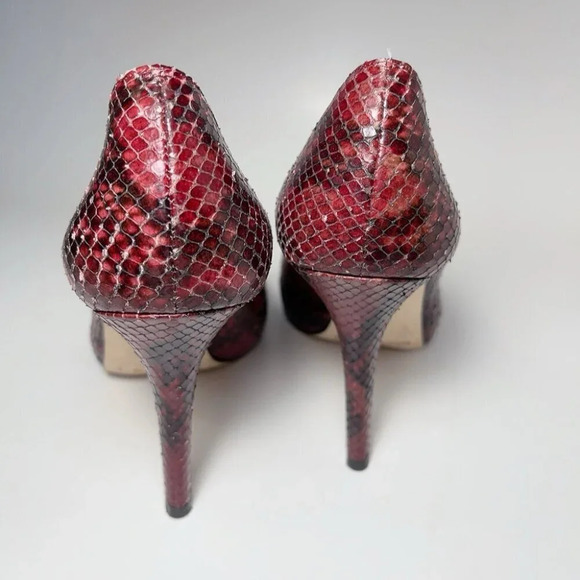 L.K. Bennett Womens 37.5 Snakeskin Maroon Heel Pump Shoes - Picture 12 of 15